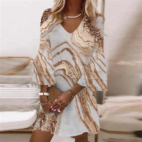 Shine in Style with Beach Nights Gold Marble Print Mini Dress